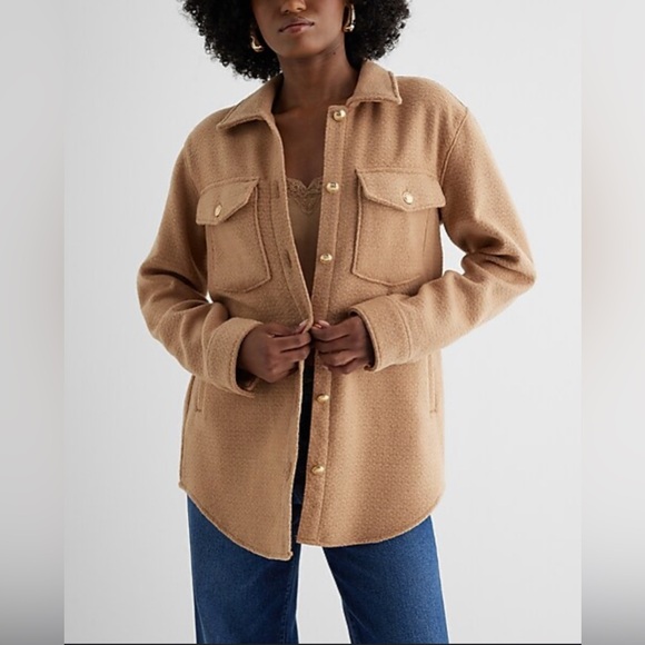 Express Tops - Express Tweed Novelty Button Oversized Shacket